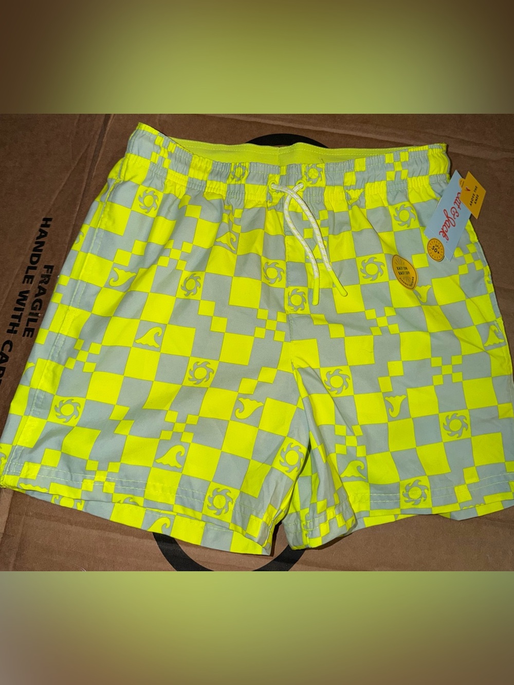 Target Neon Yellow and Light Gray Check Hybrid Shorts